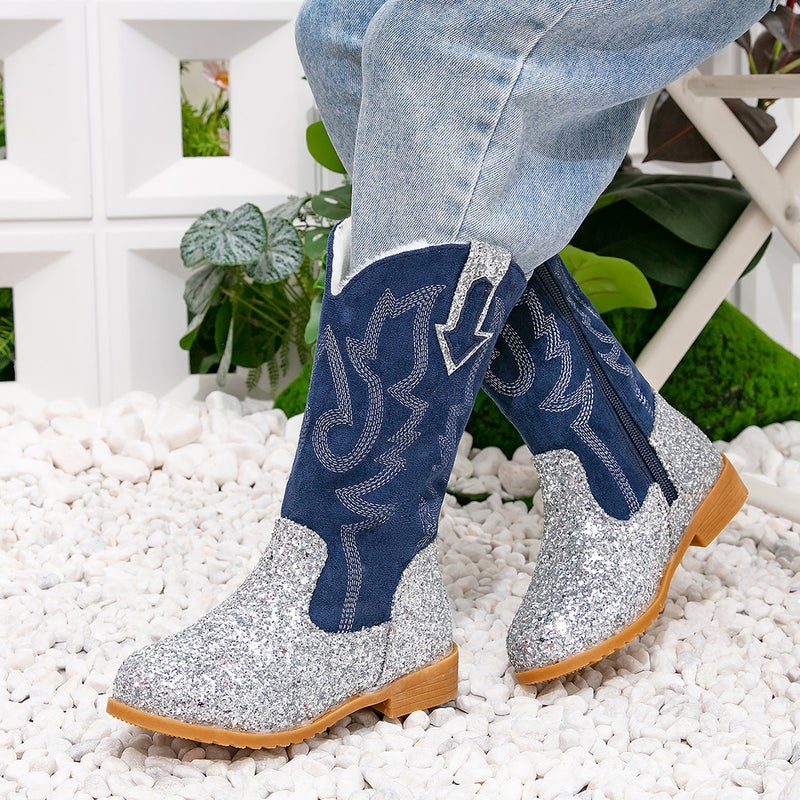 2024 new girls sequined princess boots little girls fleece-lined warm boots soft bottom comfortable high boots knight boots - Image 1