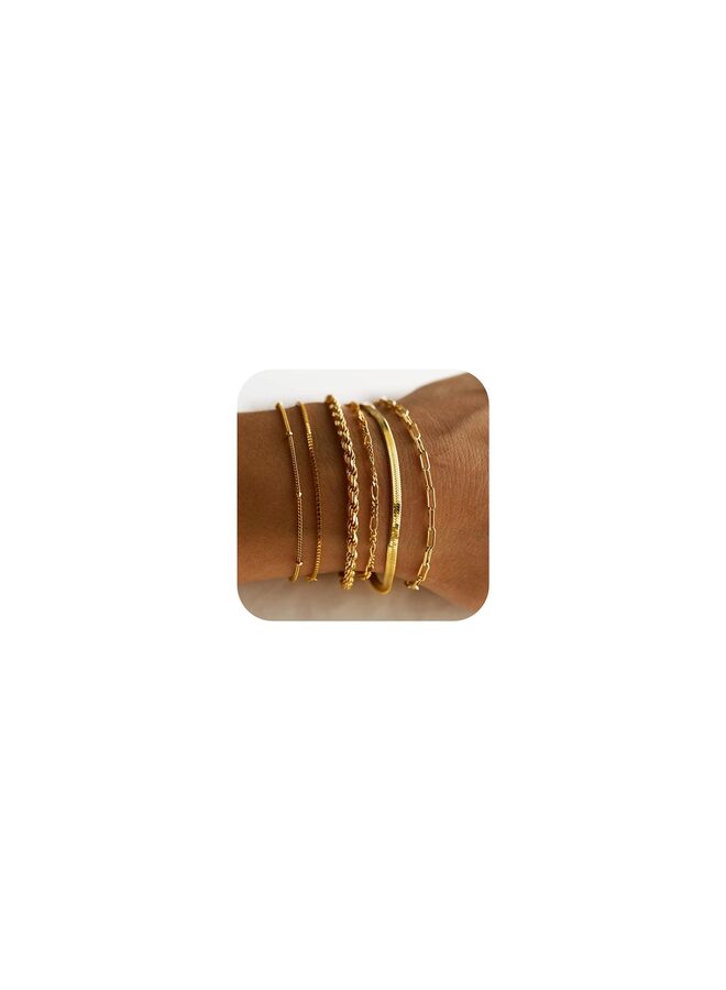 Gold Bracelets for Women, Jewelry Sets for Women Trendy Thin Dainty Stackable Link Paperclip Chain Bracelet Pack Fashion Accessories Gifts for Women Girls(Material:502) - Image 1