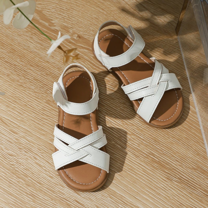 Girls' 2026 New Summer Trendy Simple Flat Shoes With A Sense Of Design, Outdoor Beach Sandals, White - Image 2