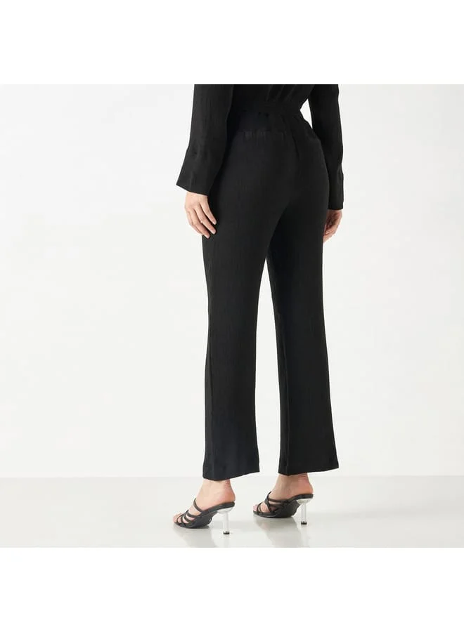 Iconic Iconic Textured Pants with Elasticated Waistband and Pockets