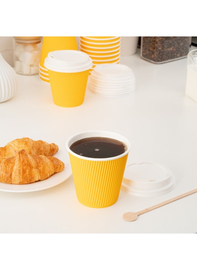 Restaurantware Restaurantware 8 Ounce Double Wall Disposable Coffee Cups, 500 Insulated Yellow Paper Tumblers with Ripple Wall Design, Lids Sold Separately for Hot Drinks like Tea, Hot Chocolate and More  - Image 4