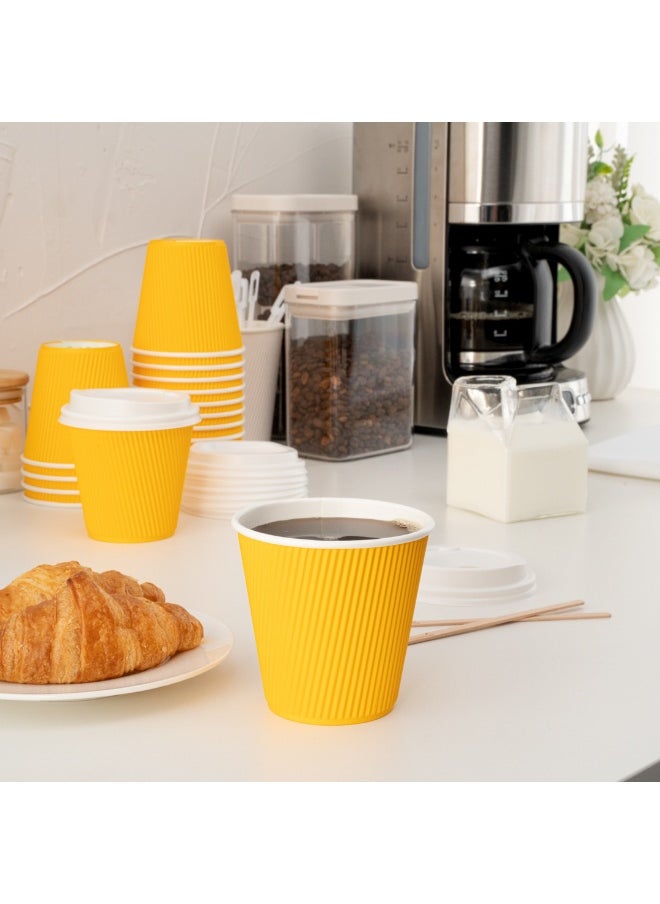 Restaurantware Restaurantware 8 Ounce Double Wall Disposable Coffee Cups, 500 Insulated Yellow Paper Tumblers with Ripple Wall Design, Lids Sold Separately for Hot Drinks like Tea, Hot Chocolate and More  - Image 5