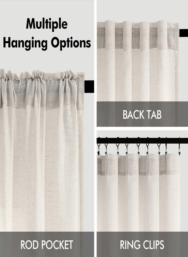 ANRODUO Natural White Semi Sheer Linen Curtains 96 Inches Long for Bedroom Living Room, Light Filtering Rod Pocket Back Tab Drapes Soft Neutral Farmhouse Decor 2 Panels W52 x L96 - Image 3