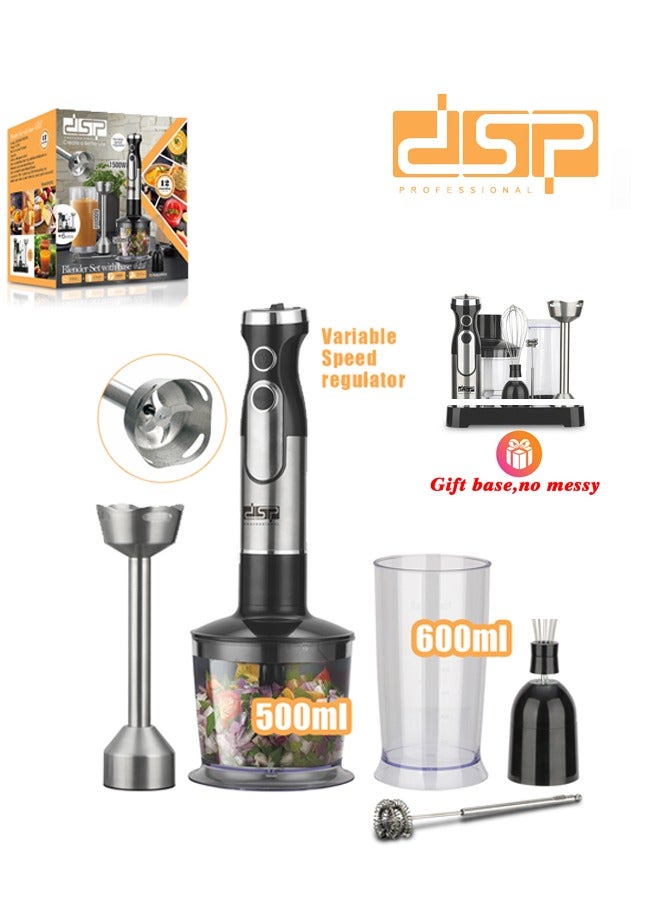DSP Hand Blender,6 in 1 Electric Hand Blender with 304 Stainless Steel Blade,500ml Food Processor,Beaker,Egg Whisk&Milk Frother,Copper Motor,1500W KM1141 - Image 1