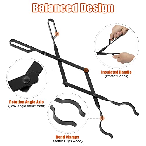 AGM Fireplace Tongs, 26" Fire Pit Accessories Firewood Tongs, Log Grabber for Thick logs, Heavy Duty Wrought Iron FireTongs, Campfire BBQ Stove Tweezers, Outdoor/Indoor - Image 3