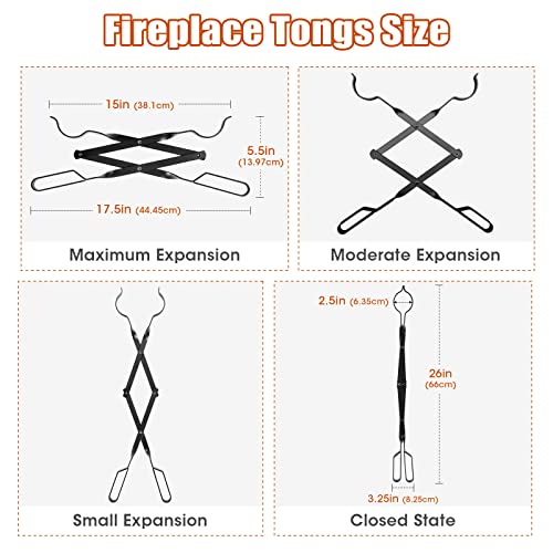 AGM Fireplace Tongs, 26" Fire Pit Accessories Firewood Tongs, Log Grabber for Thick logs, Heavy Duty Wrought Iron FireTongs, Campfire BBQ Stove Tweezers, Outdoor/Indoor - Image 4