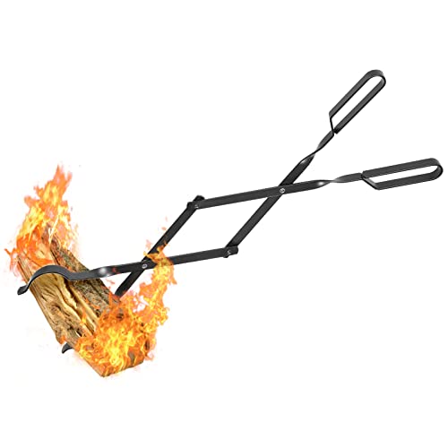 AGM Fireplace Tongs, 26" Fire Pit Accessories Firewood Tongs, Log Grabber for Thick logs, Heavy Duty Wrought Iron FireTongs, Campfire BBQ Stove Tweezers, Outdoor/Indoor - Image 1