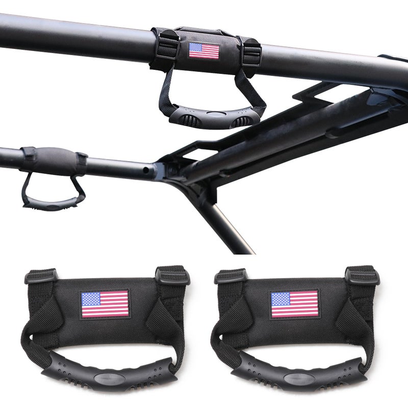 RERPRO UTV ATV Roll Bar Grab Handles Grips Compatible with Polaris RZR Ranger Can Am Kawasaki Wildcat Pioneer Accessories 1.5â€ - 1.75â€ Roll Cage Hand Holds with US Flag, 2 Pack - Image 1