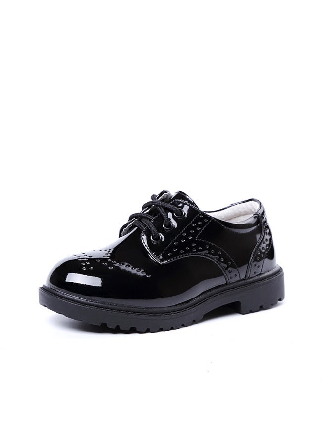 Boys' Leather Shoes Children's Black British Korean Style  Trendy Winter Fleece-lined Flower Boy Performance Soft-soled Student Kids