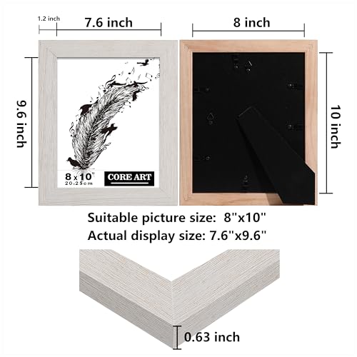 CORE ART 8x10 Picture Frame, Handmade Wood Rustic White Photo Frame Set of 2, High Definition Semi-tempered Glass Wall or Tabletop Display - Image 2