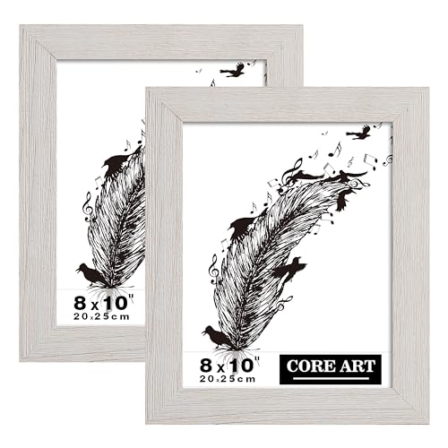 CORE ART 8x10 Picture Frame, Handmade Wood Rustic White Photo Frame Set of 2, High Definition Semi-tempered Glass Wall or Tabletop Display - Image 1