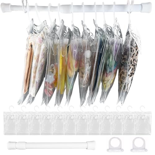 Ksheria 12 Pack Clear Doll Clothes Storage Bags with Hanging Rod Hooks PVC Transparent Doll Clothes and Accessories Organizer Compatible with 1517cm Dress Up SpaceSaving Wardrobe - Image 1