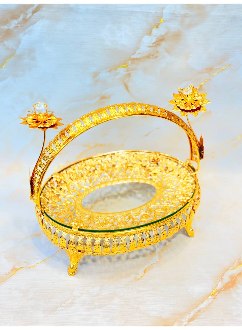 شياله معدن جولد الاطباق زجـــاج شيالة كحك و مخبوزات و فاكهة وتسالي - Image 1