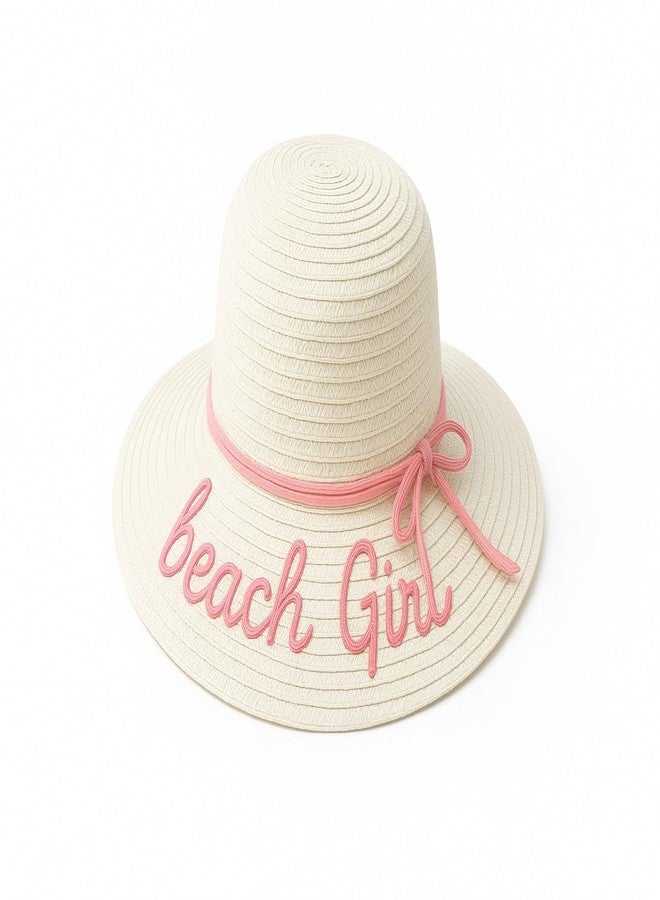 CLOTHERA قبعة شمسية من القش للبنات من كلوثيرا، قبعة صيفية مطرزة للبنات على الشاطئ (بيج) - Image 1