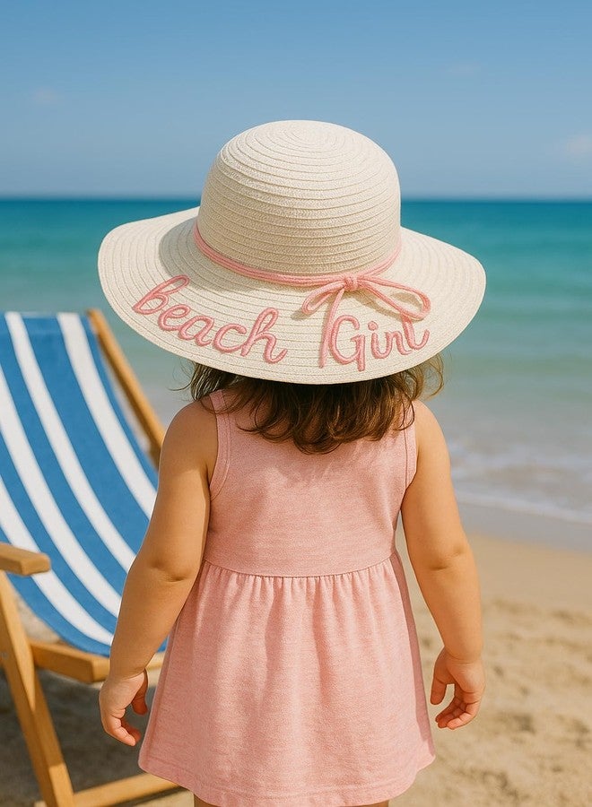 CLOTHERA قبعة شمسية من القش للبنات من كلوثيرا، قبعة صيفية مطرزة للبنات على الشاطئ (بيج) - Image 4