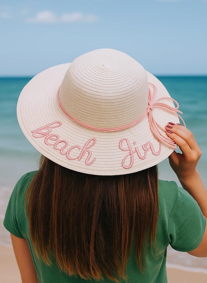 CLOTHERA قبعة شمسية من القش للبنات من كلوثيرا، قبعة صيفية مطرزة للبنات على الشاطئ (بيج) - Image 2