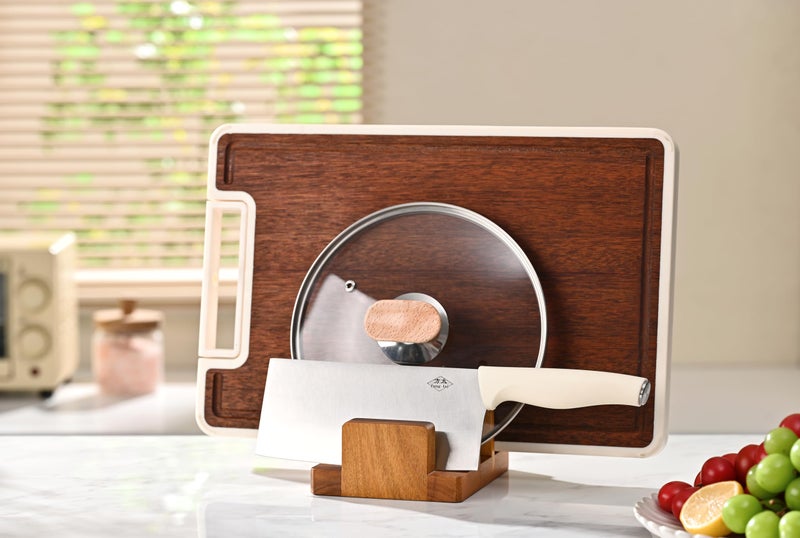 Fox Run Acacia Wood Cutting Board Holder, 3 Slot Cutting Board Organizer - Image 3