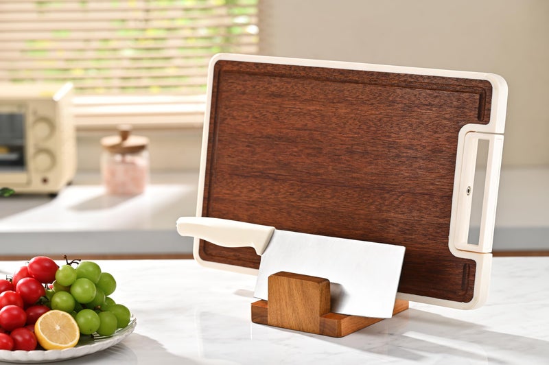 Fox Run Acacia Wood Cutting Board Holder, 3 Slot Cutting Board Organizer - Image 2