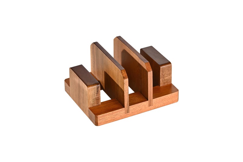 Fox Run Acacia Wood Cutting Board Holder, 3 Slot Cutting Board Organizer - Image 1