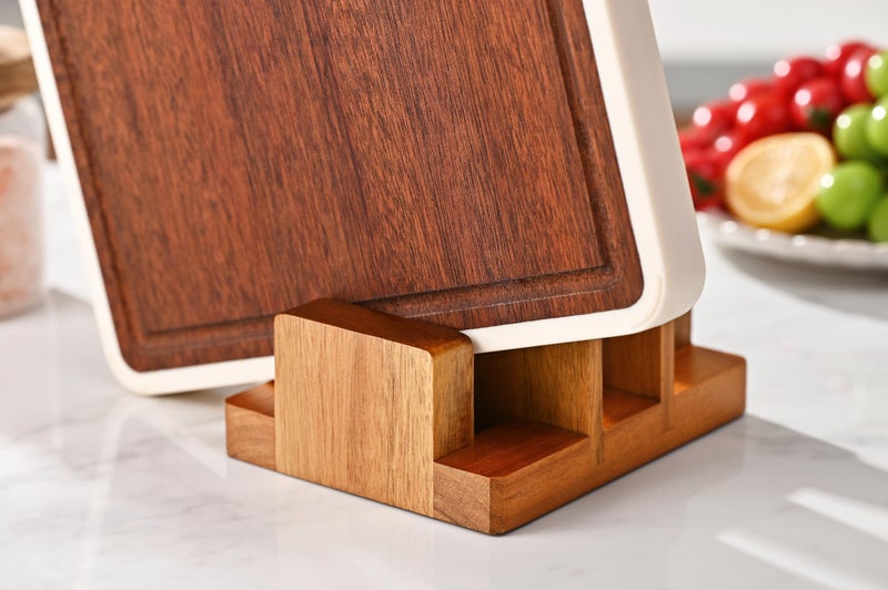 Fox Run Acacia Wood Cutting Board Holder, 3 Slot Cutting Board Organizer - Image 5