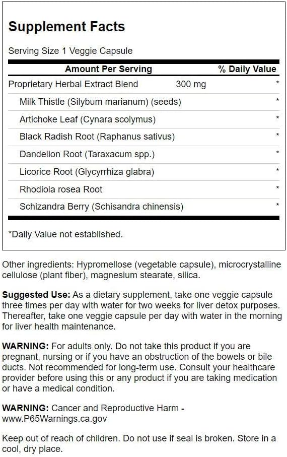 SWANSON Liver Tone Liver Detox Formula 300 Milligrams 120 Veg Capsules - Image 2