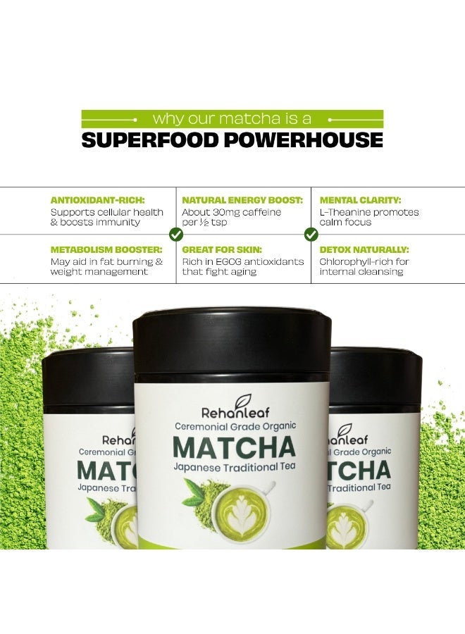 مسحوق شاي الماتشا الياباني التقليدي من ريحان ليف - درجة احتفالية فاخرة للاتيه والسموذي، غني بمضادات الأكسدة، 100 جرام - Image 5