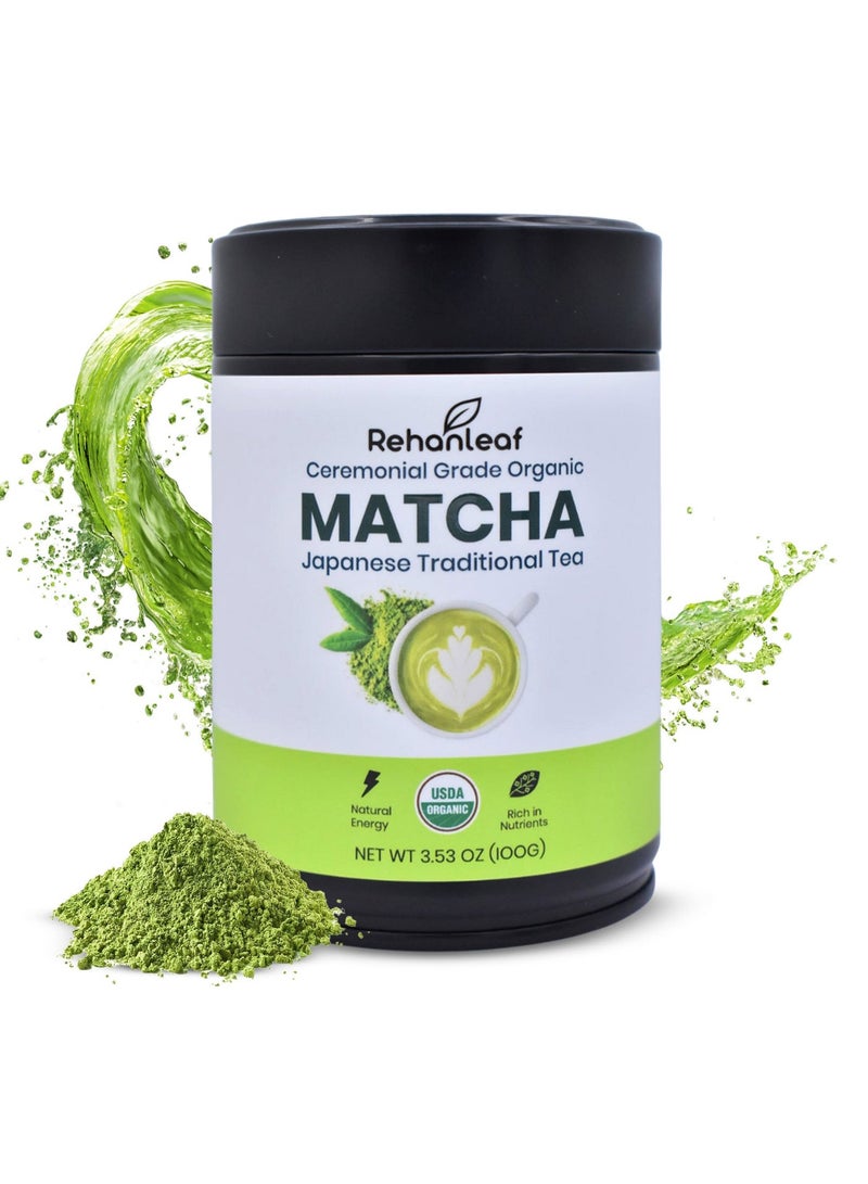 مسحوق شاي الماتشا الياباني التقليدي من ريحان ليف - درجة احتفالية فاخرة للاتيه والسموذي، غني بمضادات الأكسدة، 100 جرام - Image 1