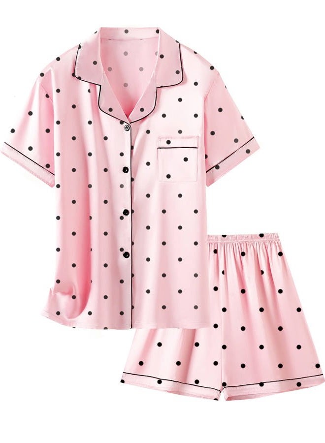 Schbbbta Silk Pajama Set for Girl Satin Button-up Pajama Sleepwear Gifts for Kids, Champagne, 4-5T - Image 1