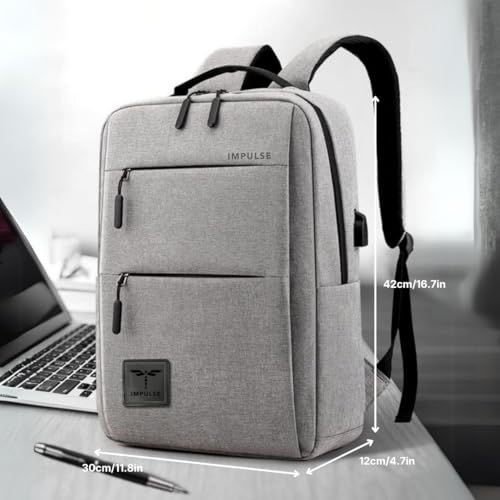 Impulse Empower Elite Laptop Backpack for Men & Women | 25L Polyester School & College Bag | USB Charging Port | Padded Laptop Sleeve | Multiple Pockets with Bottle Holder | Grey - Image 2