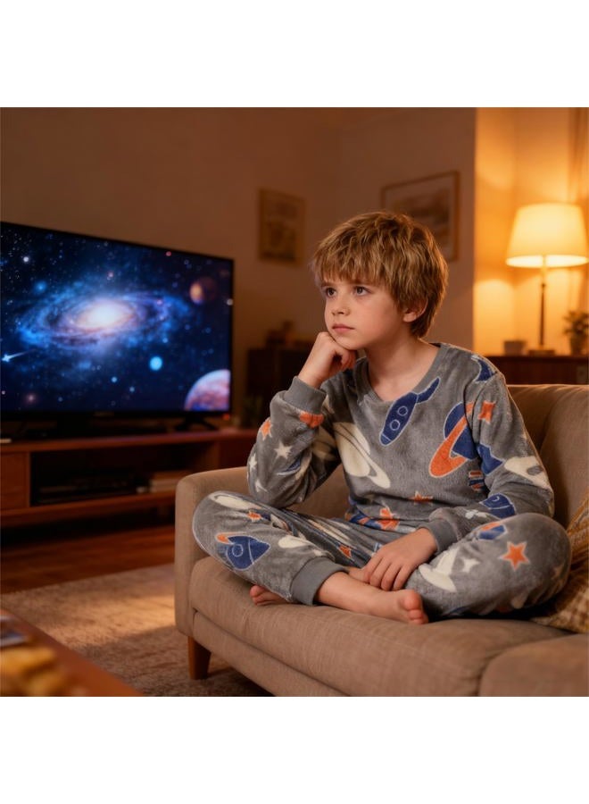 V.&GRIN Boys Fleece Pajamas, Soft Cozy Pullover Sweatshirt Pants Set for Kids 7-16 Years, Space, 15-16 Years - Image 2