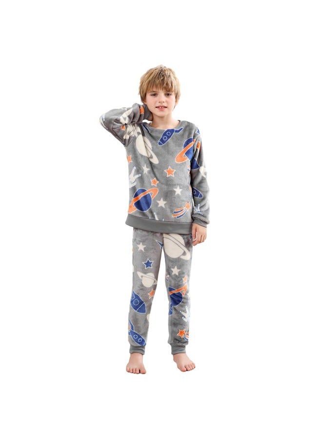 V.&GRIN Boys Fleece Pajamas, Soft Cozy Pullover Sweatshirt Pants Set for Kids 7-16 Years, Space, 15-16 Years - Image 1