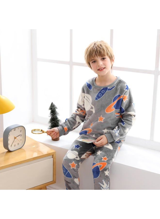 V.&GRIN Boys Fleece Pajamas, Soft Cozy Pullover Sweatshirt Pants Set for Kids 7-16 Years, Space, 15-16 Years - Image 3