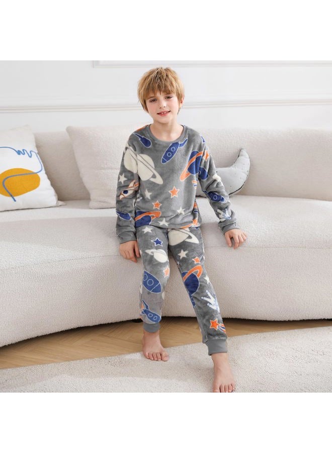 V.&GRIN Boys Fleece Pajamas, Soft Cozy Pullover Sweatshirt Pants Set for Kids 7-16 Years, Space, 15-16 Years - Image 4