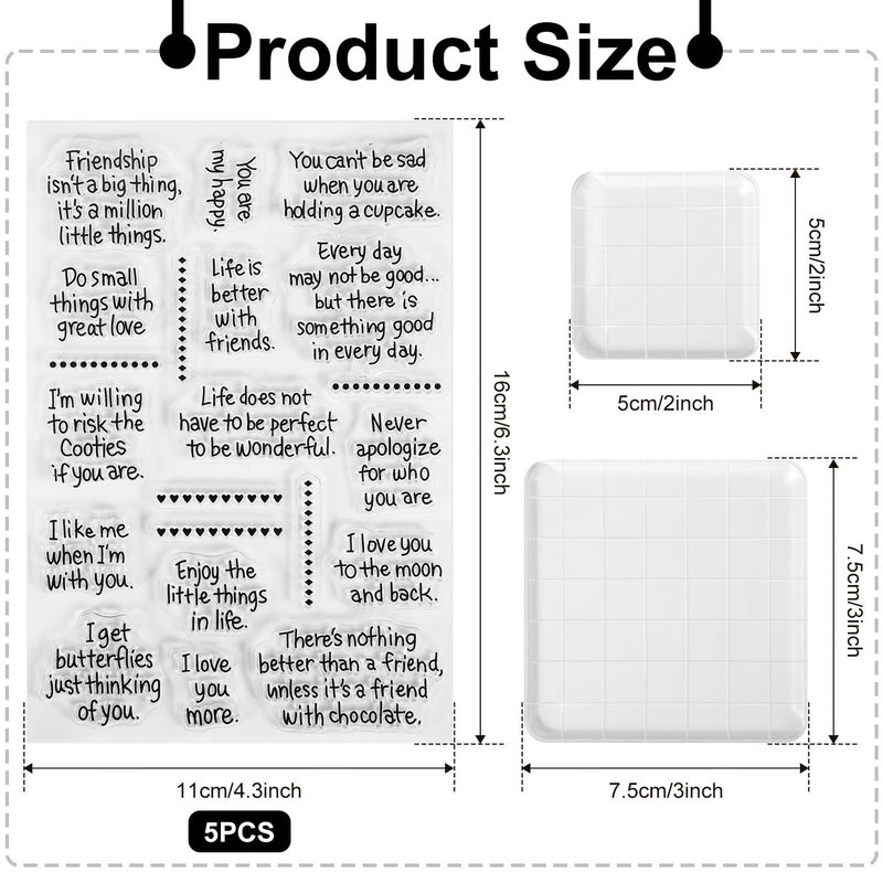 SAVITA 5 Sheets Sentiments Rubber Clear Stamps with 2pcs Acrylic Stamp Block Tools, Warm Words Clear Rubber Stamps for Card Making and Crafting DIY Scrapbook - Image 2