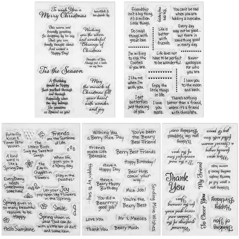 SAVITA 5 Sheets Sentiments Rubber Clear Stamps with 2pcs Acrylic Stamp Block Tools, Warm Words Clear Rubber Stamps for Card Making and Crafting DIY Scrapbook - Image 4