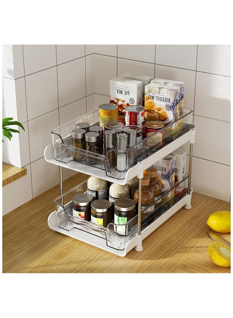 SYOSI منظم أدراج 2 طبقة تحت الحوض، منظمات وتخزين تحت الحوض للحمام، أرفف تخزين خزانة سحب الحوض، منظم وتخزين متعدد الأغراض لخزائن المطبخ مع فاصل قابل للتحريك، أبيض - Image 2