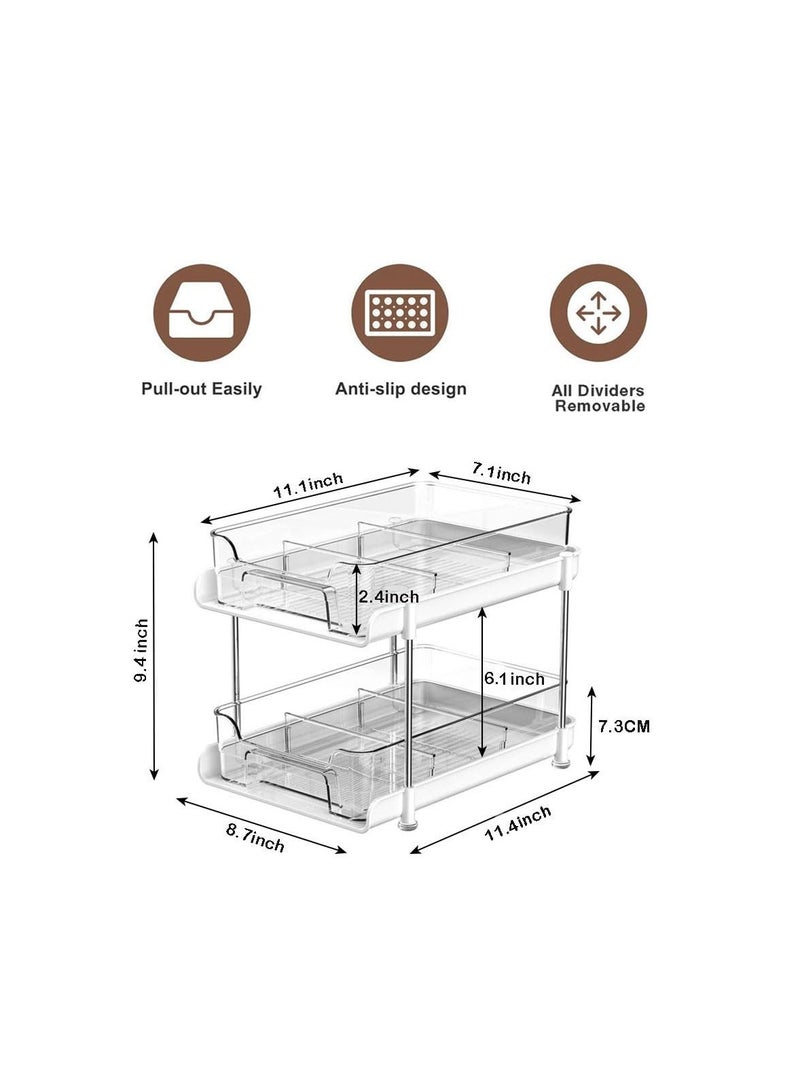 SYOSI منظم أدراج 2 طبقة تحت الحوض، منظمات وتخزين تحت الحوض للحمام، أرفف تخزين خزانة سحب الحوض، منظم وتخزين متعدد الأغراض لخزائن المطبخ مع فاصل قابل للتحريك، أبيض - Image 4