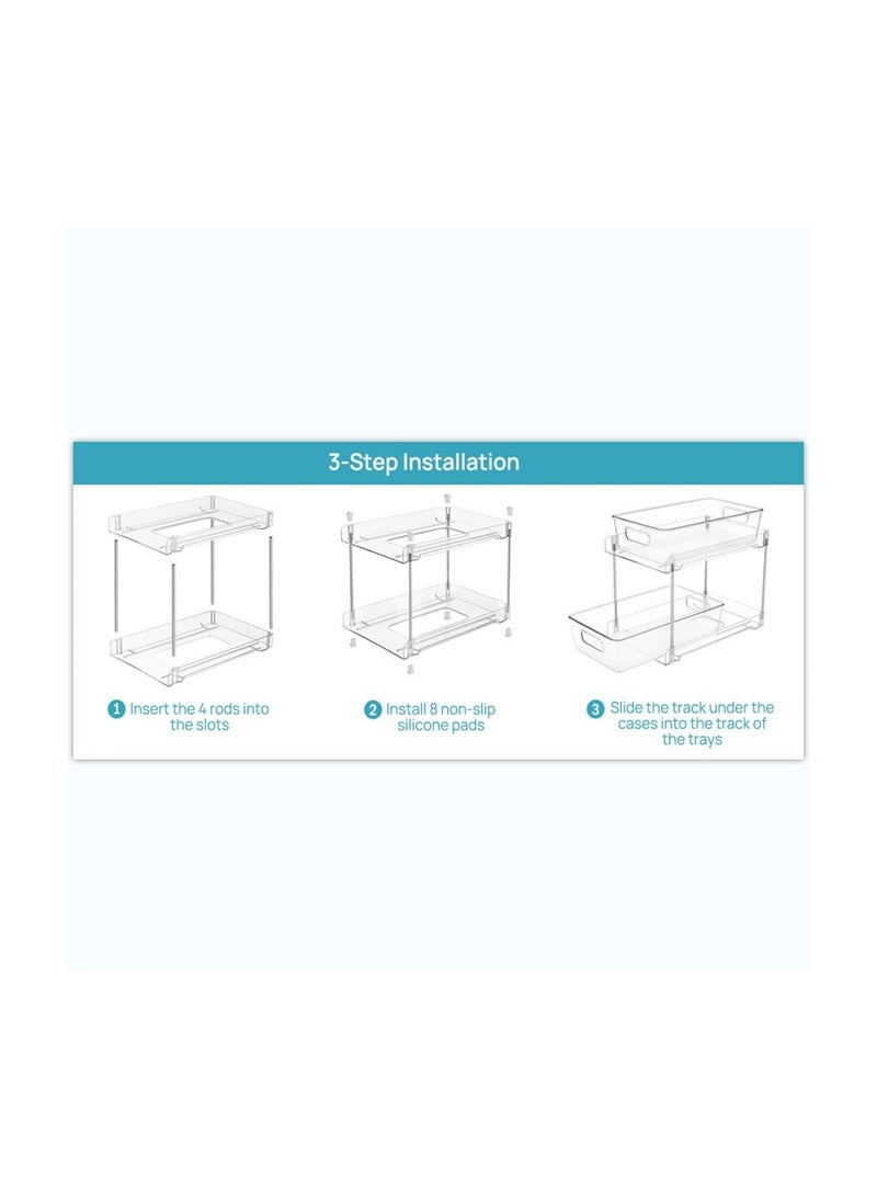 SYOSI منظم أدراج 2 طبقة تحت الحوض، منظمات وتخزين تحت الحوض للحمام، أرفف تخزين خزانة سحب الحوض، منظم وتخزين متعدد الأغراض لخزائن المطبخ مع فاصل قابل للتحريك، أبيض - Image 5