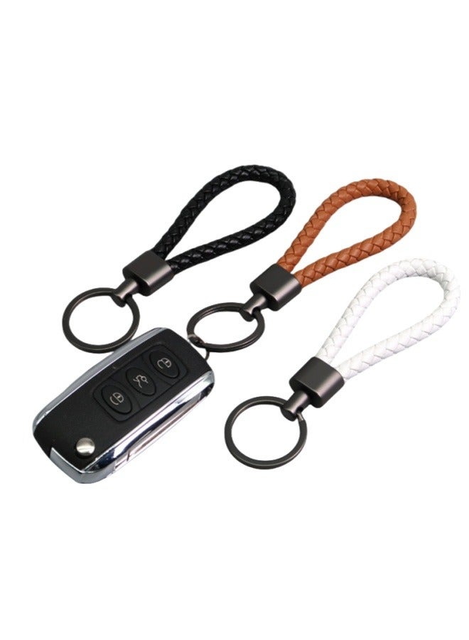 3pcs Woven Leather Rope Keychain Zinc Alloy Buckle Head Keyring Ring Car Key Pendant (Black * 1pc, Brown * 1pc, White * 1pc) - Image 1