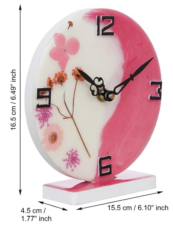 CHRONIKLE CHRONIKLE Beautiful EpoxyResin Round Handmade White and Pink Flower Art Analog Table Top Office Desk Clock for Home Decoration Gifts Size 15 x 45 x 17 CM Weight 227 grm  - Image 3