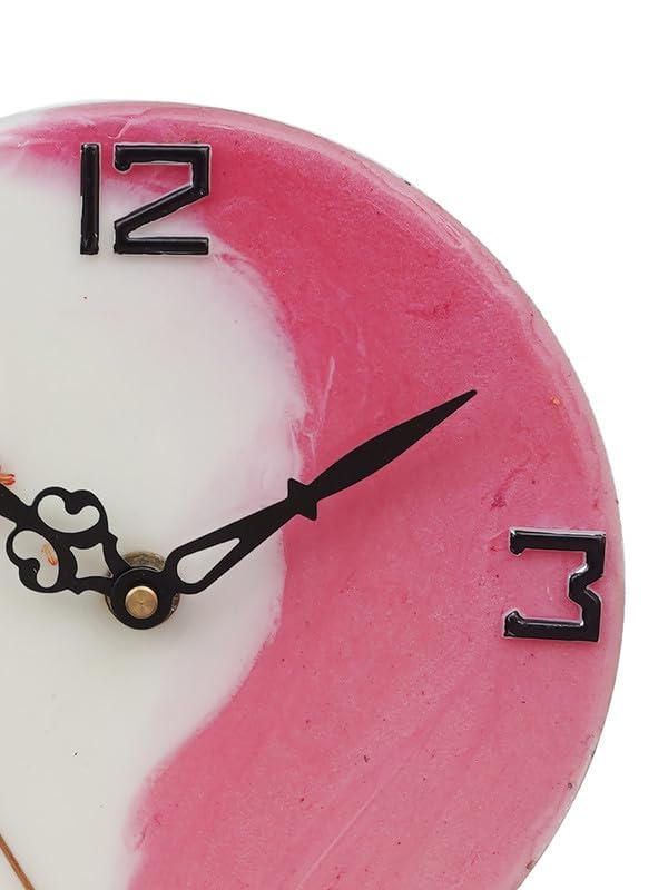 CHRONIKLE CHRONIKLE Beautiful EpoxyResin Round Handmade White and Pink Flower Art Analog Table Top Office Desk Clock for Home Decoration Gifts Size 15 x 45 x 17 CM Weight 227 grm  - Image 5