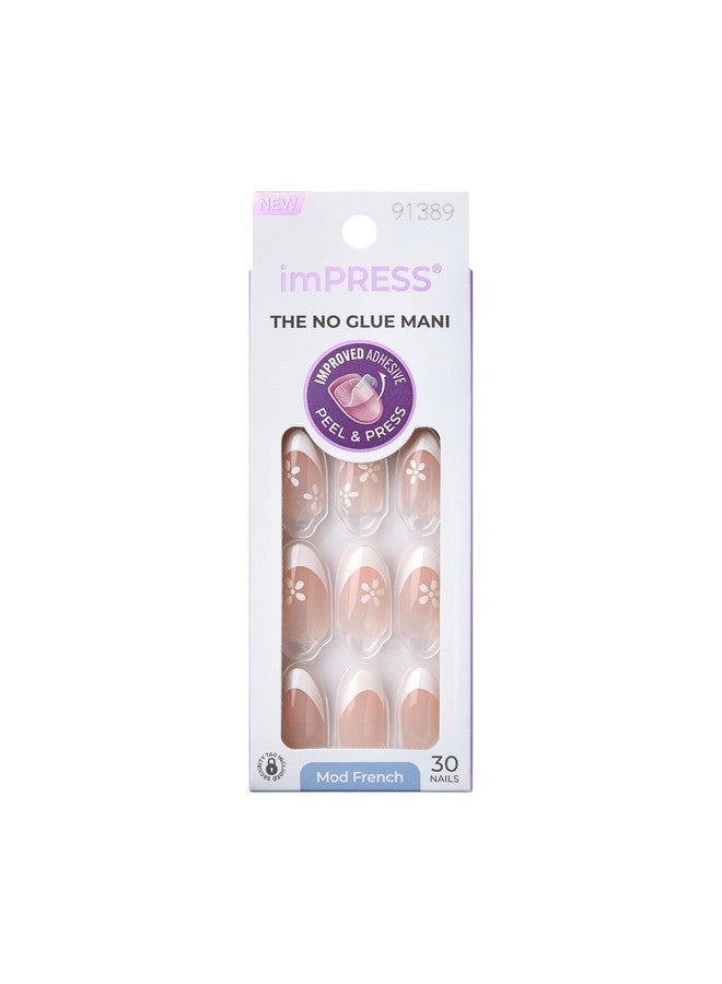 Impress Press No Glue Press-On Nails, French, 'Fearless', Light Neutral + White Tip French, Medium Size, Almond Shape, Includes 30 Nails, Prep Pad, Instructions Sheet, 1 Manicure Stick, 1 Mini File - Image 1