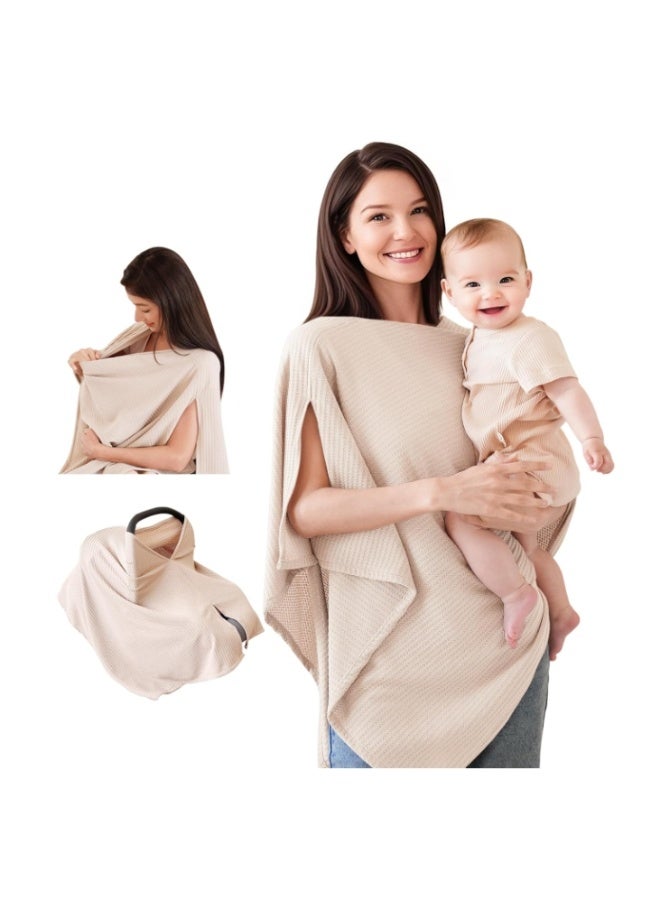 Konssy Nursing Cover for Breastfeeding, Soft & Breathable Privacy Poncho, Multi-Use Feeding Shawl, Comfortable & Portable Breastfeeding Cover for Women (apricot color) 100% Pure Cotton - Image 1
