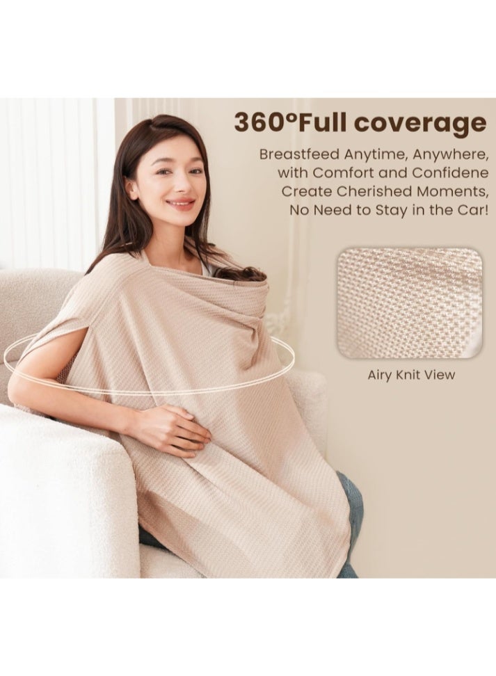 Konssy Nursing Cover for Breastfeeding, Soft & Breathable Privacy Poncho, Multi-Use Feeding Shawl, Comfortable & Portable Breastfeeding Cover for Women (apricot color) 100% Pure Cotton - Image 3