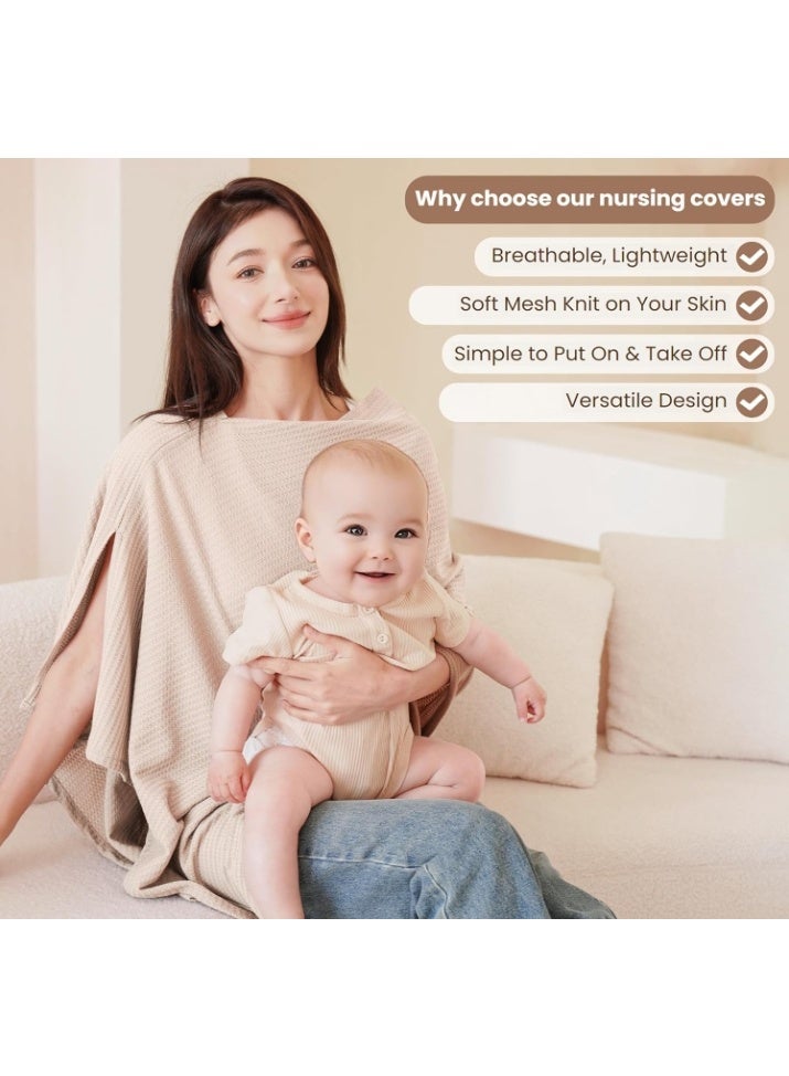Konssy Nursing Cover for Breastfeeding, Soft & Breathable Privacy Poncho, Multi-Use Feeding Shawl, Comfortable & Portable Breastfeeding Cover for Women (apricot color) 100% Pure Cotton - Image 4