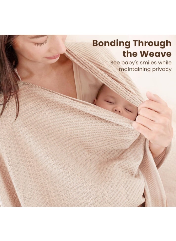 Konssy Nursing Cover for Breastfeeding, Soft & Breathable Privacy Poncho, Multi-Use Feeding Shawl, Comfortable & Portable Breastfeeding Cover for Women (apricot color) 100% Pure Cotton - Image 2