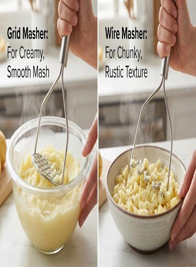 ZENSEWEN Stainless Steel Potato Masher - Heavy Duty Food Masher with Ergonomic Non-Slip Handle for Smooth Mashed Potatoes, Avocado, Guacamole & More - Professional Kitchen Utensil - Image 2