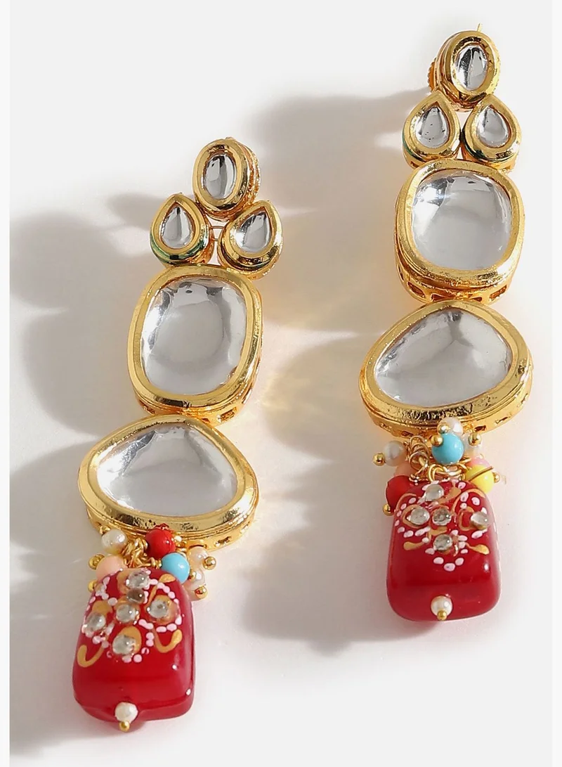 SOHI Gold Plated Designer Kundan Party Necklace, Earring and Maang Tikka Set For Women