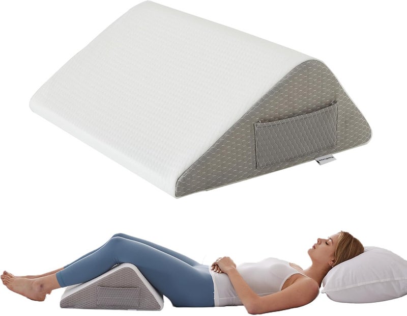 Bedluxe Knee Pillow for Back Sleeping, Leg Pillow Knee Wedge Pillow, Memory Foam Wedge Pillows for Legs Post Surgery, Triangle Pillow for Knee Support, Leg Elevation, Knees Hip Back Pain Relief, White - Image 1