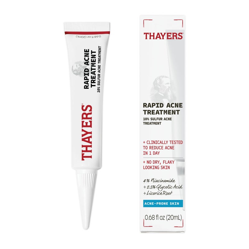 THAYERS Rapid Acne Treatment with 10 Sulfur Sulfur Acne Treatment with Niacinamide and Glycolic Acid Soothing and NonStripping Skin Care 068 Fl Oz